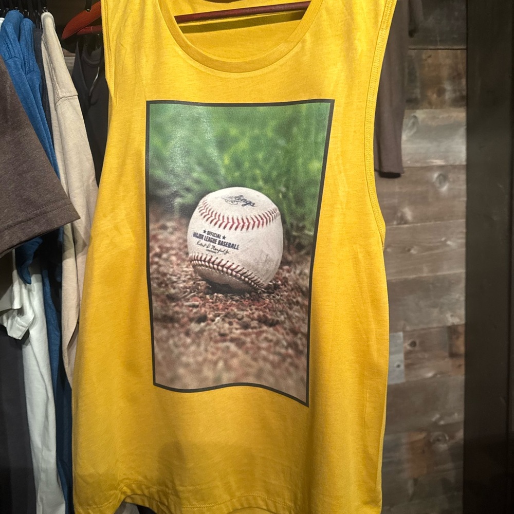 Yellow Tank Top with Baseball Print